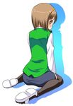  bad_id bad_pixiv_id brown_eyes brown_hair cosplay from_behind hagiwara_yukiho headset idolmaster idolmaster_(classic) kneeling looking_back office_lady otonashi_kotori otonashi_kotori_(cosplay) pencil_skirt rison short_hair skirt solo thighhighs 