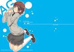  amagami brown_eyes brown_hair darabuchi english grey_skirt kibito_high_school_uniform long_sleeves pleated_skirt sakurai_rihoko school_uniform shoes skirt socks solo sweater 