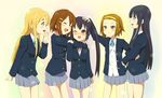  akiyama_mio bad_id bad_pixiv_id black_eyes black_hair blonde_hair blue_eyes brown_eyes brown_hair hirasawa_yui hug k-on! kotobuki_tsumugi long_hair multiple_girls nakano_azusa no_legwear one_eye_closed petting school_uniform short_hair tainaka_ritsu tsuchifumazu twintails 