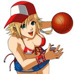  alice_(snk) artist_request bare_shoulders basketball bikini_top blonde_hair braid breasts cleavage front-tie_top green_eyes hat large_breasts smile solo 