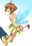  bent_forward blush card_captor_sakura child cute fairy from_above happy kinomoto_sakura kodansha leaning_forward looking_back miniskirt moonknives mutsuki_(moonknives) skirt wings 