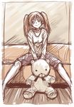  collarbone copyright_request e20 orange_hair sketch smile solo spread_legs stuffed_animal stuffed_toy teddy_bear twintails 