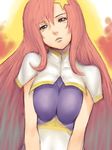  breast_squeeze breasts brown_eyes capelet fumio_(rsqkr) gundam gundam_seed gundam_seed_destiny hair_ornament head_tilt large_breasts leotard lips long_hair meer_campbell pink_hair purple_leotard sketch solo star star_hair_ornament white_leotard 