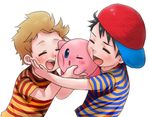  artist_request black_hair blonde_hair blue_eyes child hat hug kirby kirby_(series) lucas mother_(game) mother_2 mother_3 multiple_boys ness smile super_smash_bros. 
