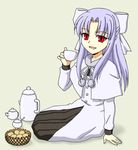  albino bad_id bad_pixiv_id food half_updo long_hair melty_blood red_eyes ribbon silver_hair sitting smile solo tea tsukihime very_long_hair white_hair white_len yanagi_kawa 