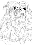  arisa_bannings blush cowboy_shot frapowa greyscale lineart lyrical_nanoha mahou_shoujo_lyrical_nanoha monochrome multiple_girls profile simple_background standing tsukimura_suzuka white_background 