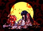  blood broken_teeth fire fujiwara_no_mokou highres houraisan_kaguya ichi_(ichikai) injury missing_teeth multiple_girls torn_clothes touhou 