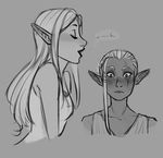  asymmetrical_hair blush dark_skin elly_beck facial_tattoo full-face_blush greyscale impa lips long_hair monochrome multiple_girls open_mouth pointy_ears princess_zelda queen sexually_suggestive tattoo the_legend_of_zelda 