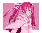  akame_ga_kill! breasts capelet fitz_(fita_is_the_smartest) hair_ribbon long_hair mine_(akame_ga_kill!) pink pink_eyes pink_hair ribbon small_breasts smile solo twintails 