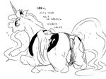  anus equine female horn horse mammal monochrome my_little_pony puffy_anus text 