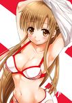  arms_up asuna_(sao) bra breasts brown_eyes brown_hair cleavage highres large_breasts long_hair navel panties smile solo stomach sword_art_online underwear underwear_only undressing very_long_hair yoshimiya_chitose 