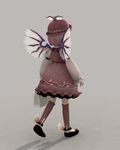  3d animal_ears back bag brown_legwear dress grey_background hat kneehighs lowres mystia_lorelei paper_bag pink_hair shadow shiobi_(studiosiobi) short_hair simple_background solo touhou walking wings 