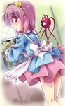  apron eyeball hairband heart komeiji_satori looking_back open_mouth oven_mitts pink_eyes pink_hair pink_skirt short_hair skirt solo third_eye touhou yamu_(reverse_noise) 