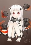  anklet bad_id bad_pixiv_id brown_background fire flame horns jewelry kantai_collection katori_(quietude) long_hair lowres northern_ocean_hime red_eyes shinkaisei-kan sitting white_hair 