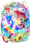  bird blonde_hair bow flandre_scarlet flower hat hat_bow pigeon rainbow red_eyes riichu rose sash side_ponytail solo sunflower touhou wings 
