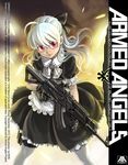  ak-47 armed_angels assault_rifle cover cover_page dress eotech gun kws original pantyhose pleated_skirt red_eyes rifle silver_hair skirt solo trigger_discipline vertical_foregrip weapon white_legwear 