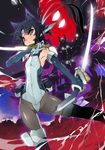  animal_ears black_hair blue_eyes bodysuit dog_ears dual_wielding flat_chest hachimaki headband holding kyoukaisenjou_no_horizon naitou_ryuu pantyhose satomi_yoshiyasu short_hair solo sword weapon 