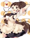  apron brown_eyes brown_hair heart long_hair nuira open_mouth ponytail smile solo spoken_heart taneshima_popura very_long_hair waitress working!! 