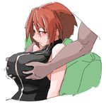  blush breasts brown_hair grabbing grabbing_from_behind large_breasts original out_of_frame red_eyes rizucchi_(tekkei) short_hair sleeveless solo_focus tekkei_(teckei) 