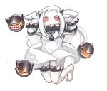  akaneyu_akiiro dress gloves horns kantai_collection long_hair looking_at_viewer mittens northern_ocean_hime open_mouth red_eyes shinkaisei-kan simple_background solo white_background white_dress white_gloves white_hair white_skin 
