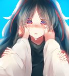 azami_(kagerou_project) bad_id bad_pixiv_id black_hair gorgon hands_on_another's_cheeks hands_on_another's_face highres kagerou_project kuzukiri_shion long_hair red_eyes ribbon slit_pupils solo_focus tears tsukihiko_(kagerou_project) very_long_hair 