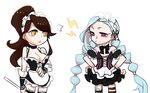  apron artist_request blue_hair bow braid breast_envy breasts brown_hair cleavage french_maid_nidalee frills jinx_(league_of_legends) large_breasts league_of_legends long_hair maid maid_headdress multiple_girls nidalee pink_eyes ponytail ribbon skirt twin_braids very_long_hair yellow_eyes 