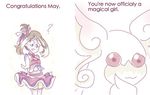  1girl alternate_costume alternate_outfit audino crossover female haruka_(pokemon) kaname_madoka kaname_madoka_(cosplay) lowres mahou_shoujo_madoka_magica mega_audino mega_pokemon parody pokemon pokemon_(game) pokemon_oras 