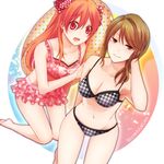  bow breasts brown_eyes brown_hair cleavage gekkan_shoujo_nozaki-kun highres long_hair medium_breasts multiple_girls navel orange_hair polka_dot polka_dot_bow polka_dot_swimsuit red_eyes sakiryo_kanna sakura_chiyo seo_yuzuki small_breasts swimsuit 