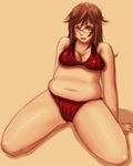  1girl belly blush_stickers breasts brown_eyes brown_hair kamisuki medium_breasts plump 