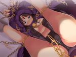 areolae blue_eyes blush breasts chains hood lilith-soft looking_at_viewer neropaso nipples pussy_juice restrained robe small_breasts taimanin_asagi taimanin_asagi_battle_arena tatona_(taimanin_asagi) top-down_bottom-up 