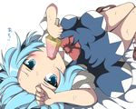  blue_eyes blue_hair blush cirno do_(4-rt) food forehead fruit ice_cream looking_at_viewer open_mouth short_hair solo sweat touhou watermelon wings 