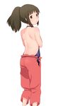  apron ass back black_eyes black_hair from_behind highres hizuki_akira looking_back ogino_chihiro pants ponytail sen_to_chihiro_no_kamikakushi simple_background solo studio_ghibli white_background 