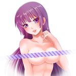  bad_id bad_pixiv_id bakemonogatari bar_censor blush breasts censored collarbone kumaryon lips long_hair looking_at_viewer medium_breasts monogatari_(series) nipples nude purple_eyes purple_hair senjougahara_hitagi solo upper_body white_background 