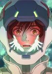  banagher_links close-up face flower_(hanamuratomoko) gundam gundam_unicorn helmet looking_at_viewer male_focus outstretched_arms solo 
