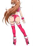  1girl ass blue_eyes boots brown_hair cosplay cure_melody cure_melody_(cosplay) female from_behind high_heel_boots high_heels houjou_hibiki huge_ass long_hair looking_at_viewer looking_back pink_legwear pink_shirt pink_underwear precure satokapu shirt smile solo standing suite_precure thighhighs twintails underwear wrist_cuffs 