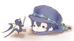  1girl blue_hair cabbie_hat chibi hat persona persona_4 shirogane_naoto short_hair sukuna_hikona sword weapon 