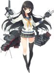  banned_artist black_hair cannon depth_charge gloves isokaze_(kantai_collection) kantai_collection long_hair looking_at_viewer official_art paseri red_eyes school_uniform skirt smile solo thighhighs weapon 