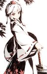  hat inubashiri_momiji long_sleeves looking_at_viewer red_eyes rokuwata_tomoe shield short_hair silver_hair solo standing sword tokin_hat touhou weapon 