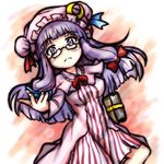  bespectacled blush book breasts crescent eruru_(erl) glasses hat highres long_hair looking_at_viewer medium_breasts patchouli_knowledge purple_eyes purple_hair solo touhou 