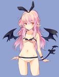  bad_id bad_pixiv_id bat_wings bikini bow demon_tail long_hair narumi_arata original pink_hair pointy_ears red_eyes ribbon solo swimsuit tail tail_bow tail_ribbon wings 