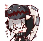  &gt;_&lt; arms_up chibi closed_eyes fang highres kantai_collection monster nuu_(nu-nyu) open_mouth re-class_battleship scarf sharp_teeth shinkaisei-kan silver_hair sleeves_past_wrists solo tail teeth turret 