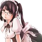  bad_id bad_pixiv_id breasts brown_eyes brown_hair glasses kumaryon long_hair looking_at_viewer maid maid_headdress medium_breasts original solo twintails white_background 