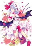  back_cutout bad_id bad_pixiv_id bat_wings blue_hair bow flower from_behind hat hat_bow looking_back petals red_eyes remilia_scarlet rose sash solo takitarou touhou wings wrist_cuffs 