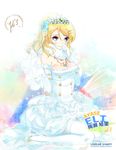  ayase_eli bare_shoulders blonde_hair blue_eyes bridal_veil dress elbow_gloves gem gloves hair_ornament hairclip heco_(mama) jewelry long_hair love_live! love_live!_school_idol_festival love_live!_school_idol_project necklace solo thighhighs tiara veil wedding_dress 