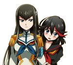  aosa_(michikusakan) black_hair blue_eyes blush epaulettes junketsu kill_la_kill kiryuuin_satsuki long_hair matoi_ryuuko multicolored_hair multiple_girls senketsu short_hair streaked_hair white_background 