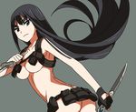  aosa_(michikusakan) ass belt black_hair breasts dagger eyebrows gloves holster kill_la_kill kiryuuin_satsuki large_breasts long_hair nudist_beach_uniform shoulder_holster single_glove solo sword thick_eyebrows underboob utility_belt very_long_hair weapon 