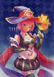  black_light blue_eyes breasts hat hexagram looking_at_viewer magic medium_breasts navel original pink_hair short_hair smile solo star_of_david witch witch_hat 