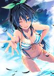  bad_id bad_pixiv_id black_hair blue_eyes earrings ganaha_hibiki idolmaster idolmaster_(classic) jewelry long_hair merontomari ocean one_eye_closed ponytail rainbow smile solo 