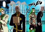  cloud cloud_over_head dark_skin dark_skinned_male day enrico_pucci groceries jojo_no_kimyou_na_bouken kira_yoshikage lightning meiji_ken multiple_boys narciso_anasui rain weather_report 