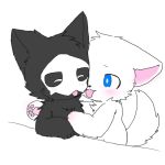  ambiguous_gender anthro black_fur black_sclera black_tail blue_eyes canine changed_(video_game) chano cub duo fur lin_(changed) mammal paws puro_(changed) smile tongue tongue_out white_fur white_tail wolf young 